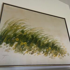 Signed Fern and Wildflower Wall Art Print - Green and Yellow